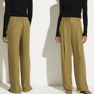 Vince Botanica Wide-Leg High Waist Crepe Pull-On Trousers – Olive Green – Size M